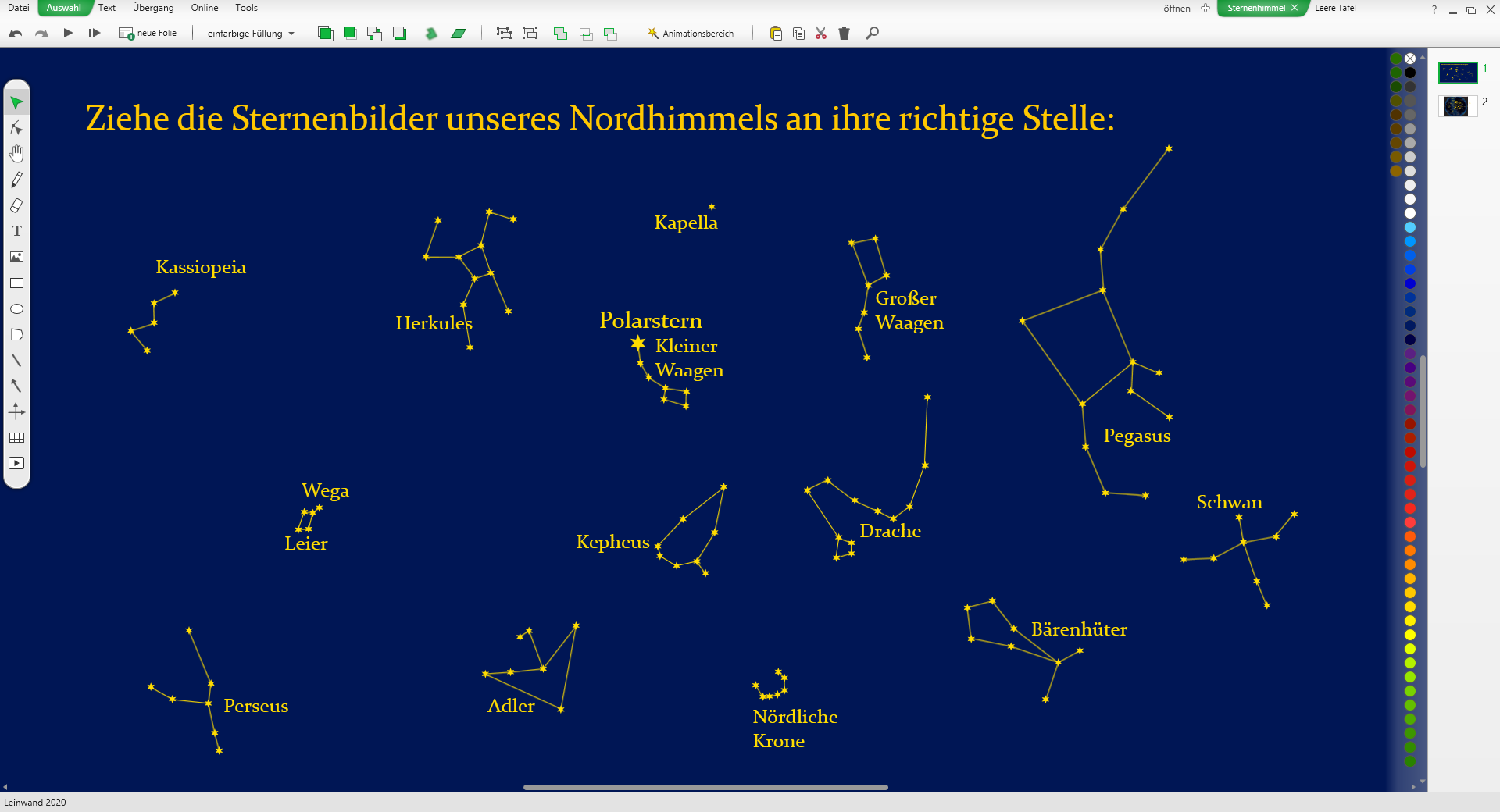 Screenshot: Leinwand im Astronomieunterricht